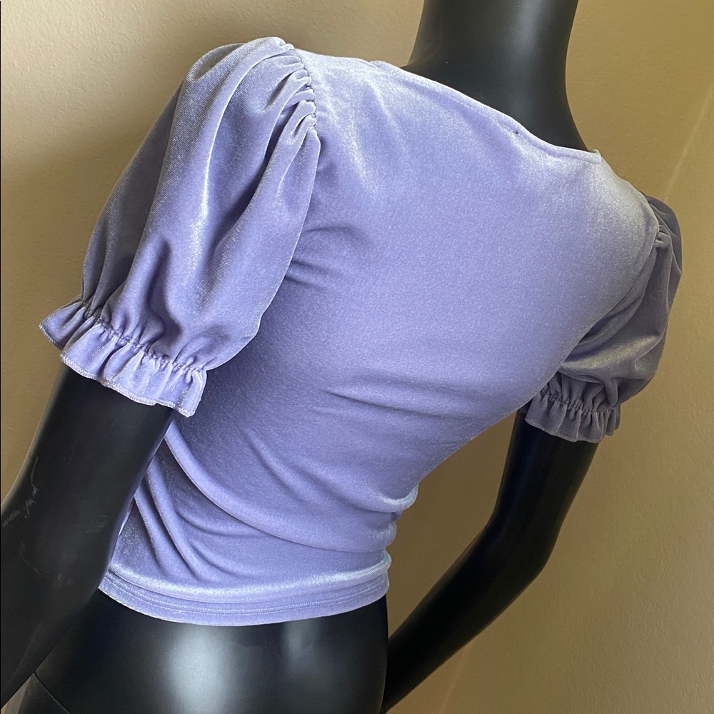 Forever 21 Lilac Velvet Velour Puff Sleeve Crop Top - Picture 5 of 10